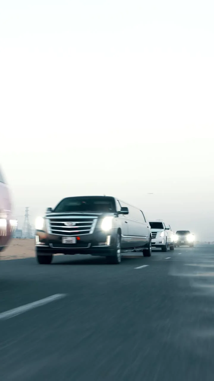 Dubai Exotic Limo vehicles travelling together in a convoy