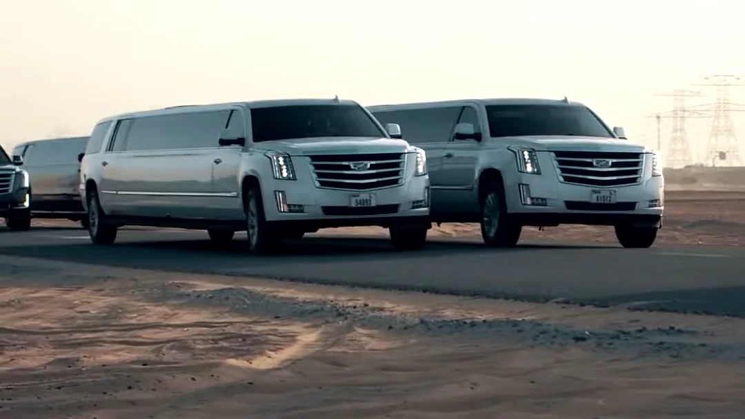 Dubai Exotic Limo stretch limousines travelling together in the UAE